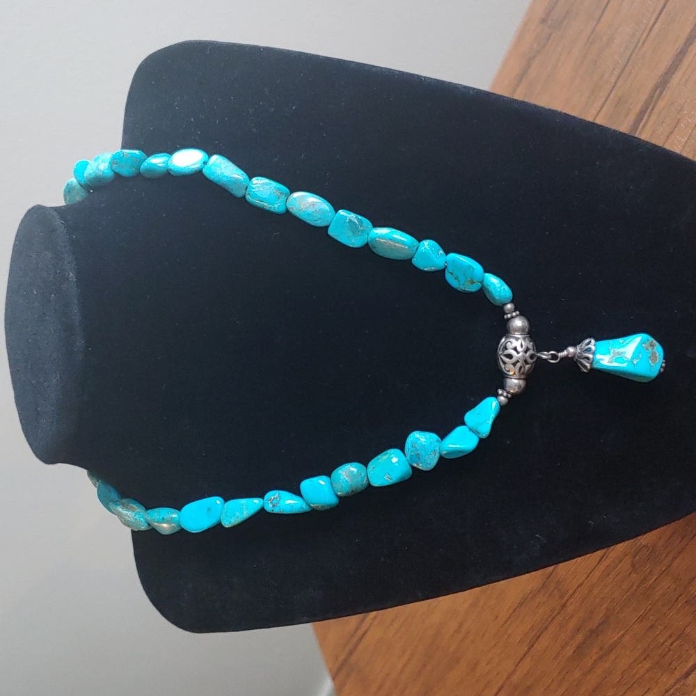 Vintage genuine turquoise and 925 sterling necklace